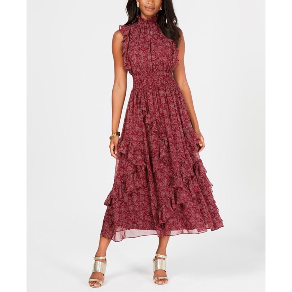 Avec Les Filles Maxi Ruffled Red Grape Dress Sz 10